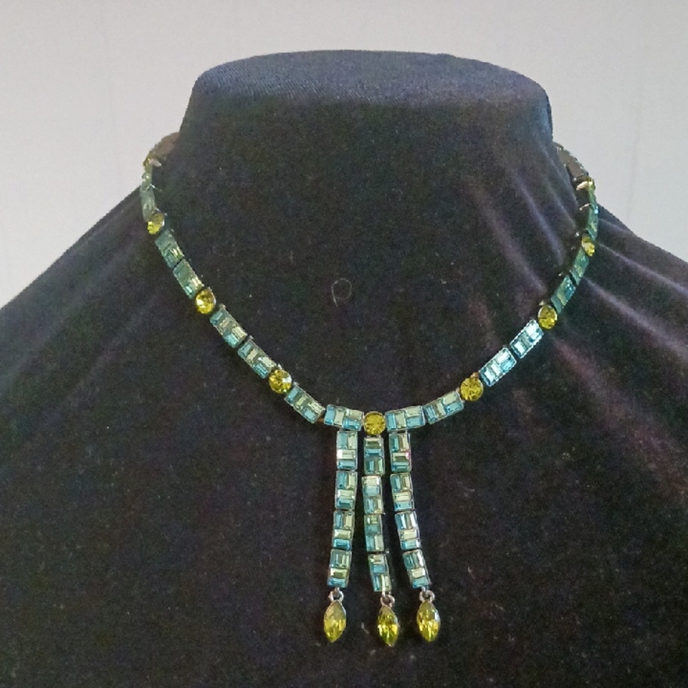 Givenchy Blue & Green Crystal Dangle Necklace.